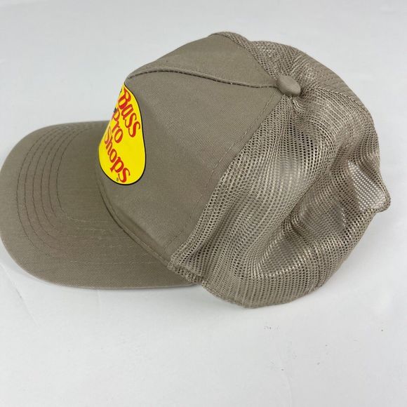 Bass Pro Shops Logo Mesh Fishing Hunting Trucker Cap Beige Snapback Hat - Picture 7 of 12